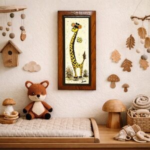 Vintage Giraffe Wall Art Woodland Nursery Decor Boho Baby Room Neutral Safari